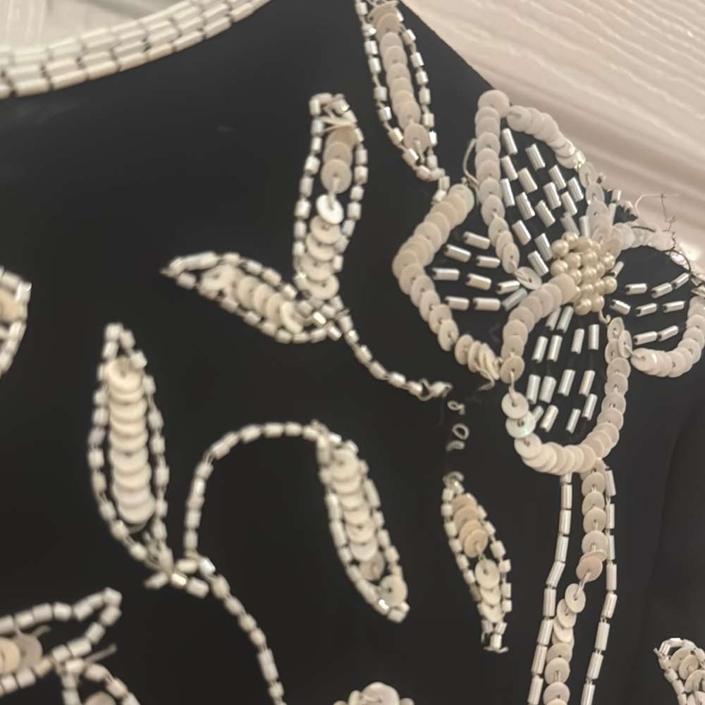 Vintage Black and White Graphic Embellished Blouse